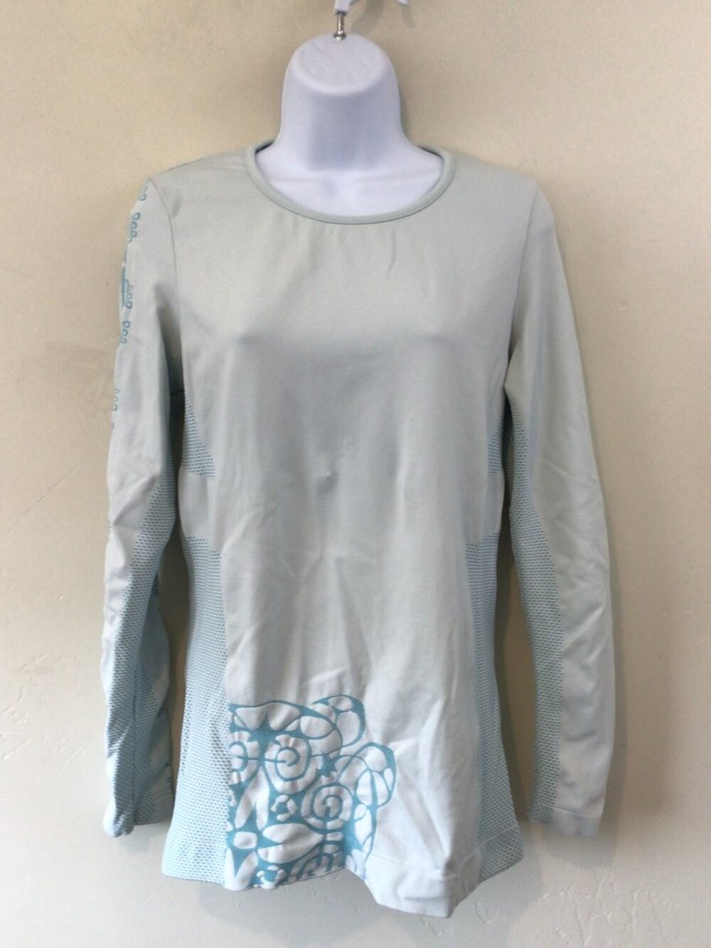 Athleta Blue White Base Layer Long Sleeve Top